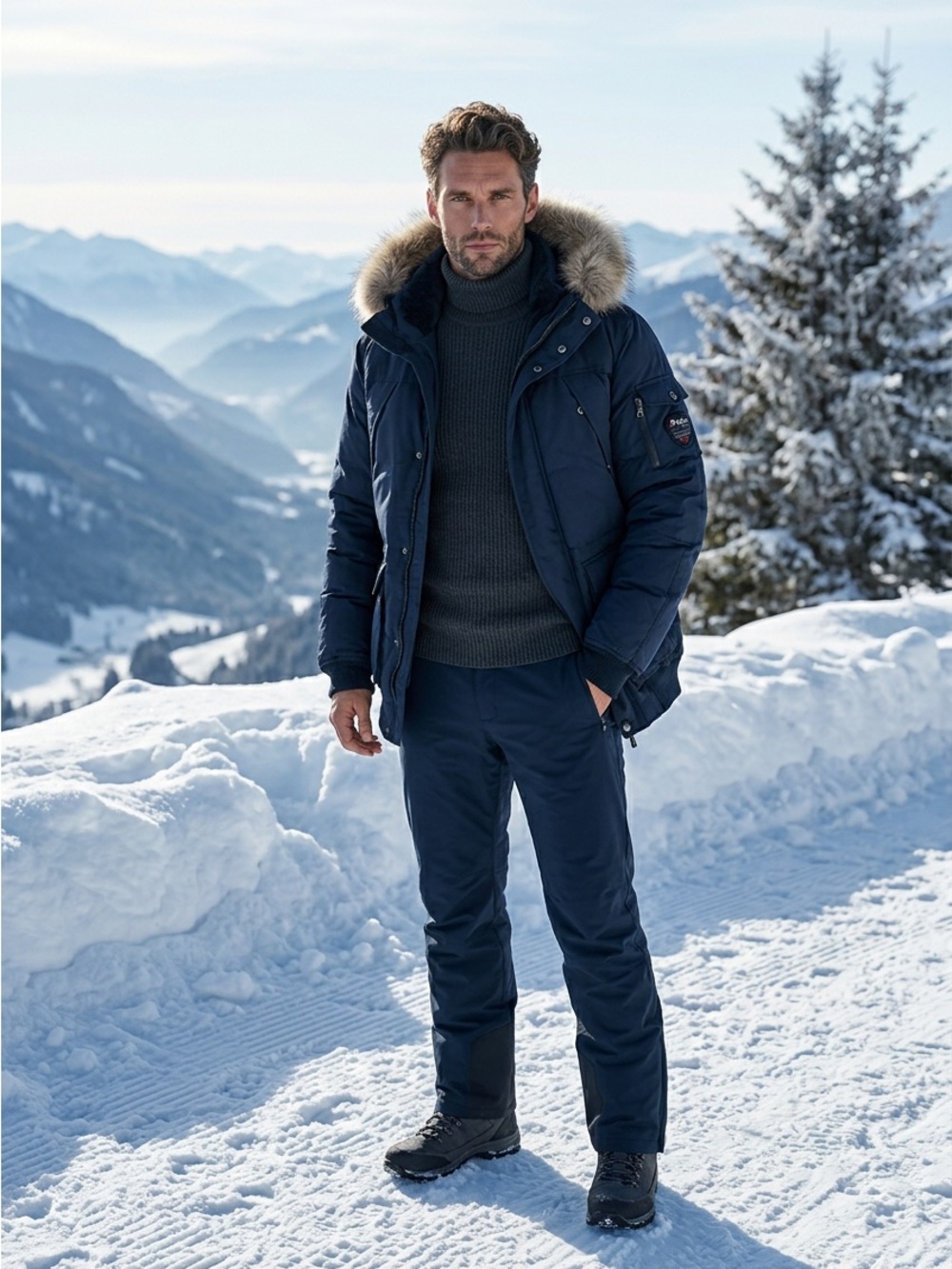 Pajar Men's Navy Blue Fur-Trim Puffer Parka
